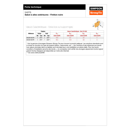 Suporte de montagem SIMPSON Strong Tie ASAS exterior 46X77 espessura 2 RAL9005 preto escuro