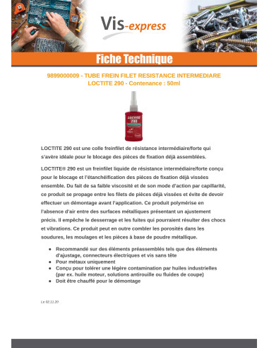 Freio roscado resistência intermédia LOCTITE 290