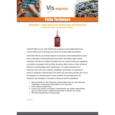 Freio roscado resistência intermédia LOCTITE 290