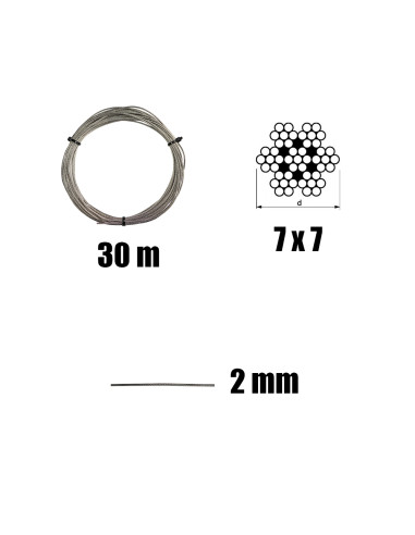 Kit di 30 metri di cavo in acciaio inox diametro 2