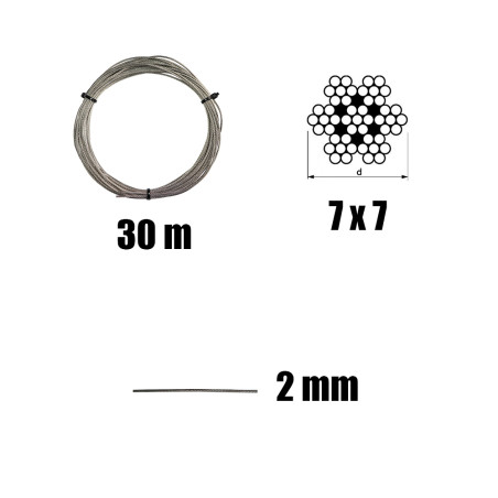 Kit di 30 metri di cavo in acciaio inox diametro 2