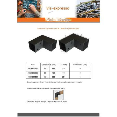 Placa de montagem EXPRESSAR em L Aço zinco preto 122X226X224