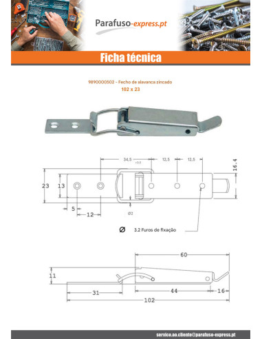 Trava con alavanca Aço zinco branco 102 X 23 - Parafuso Express