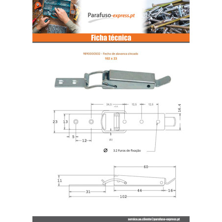 Trava con alavanca Aço zinco branco 102 X 23 - Parafuso Express