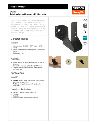 Suporte de montagem SIMPSON Strong Tie ASAS exterior 46X102 espessura 2 RAL900