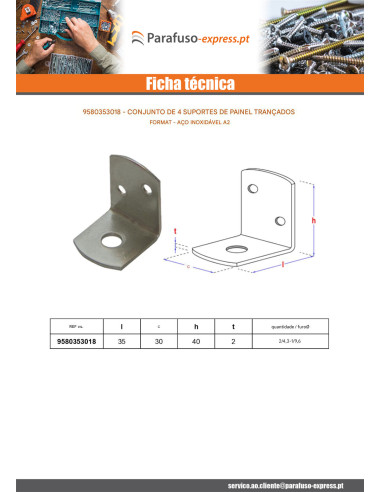 Conjunto de 4 suportes em forma de L para painéis de tecido. sem parafuso 35X30X40 con
