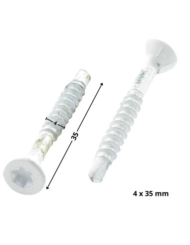 Parafuso de madeira aglomerado médio cabeça fresada dentado TORX T20 4X35 roscado sobre 24 Aço zinco branco RAL9010