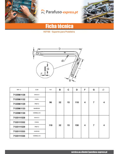 Suporte de prateleira 110X150 branco - Parafuso Express