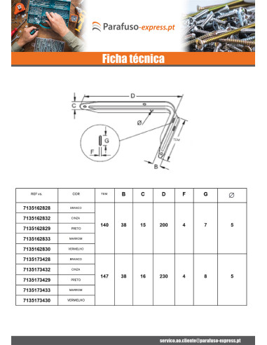 Suporte de prateleira 147X240 castanho - Parafuso Express