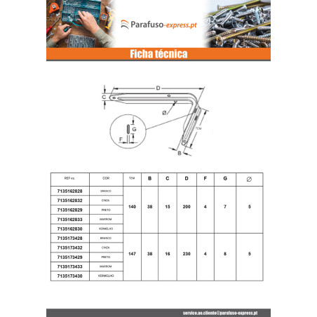 Suporte de prateleira 177X340 veremelho - Parafuso Express