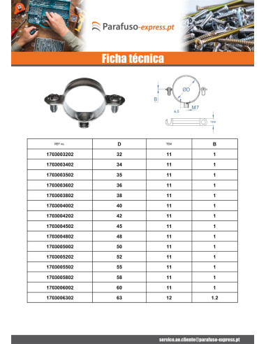 Abraçadeira de mangueira metálica M7X150 diâmetro 6 Aço zinco branco