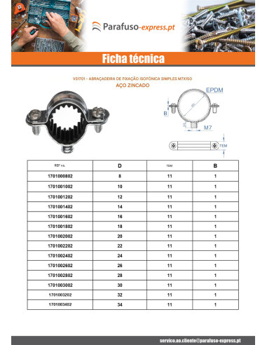 Colar de fixação simples à prova de som M7X150 diâmetro 58 Aço zinco branco