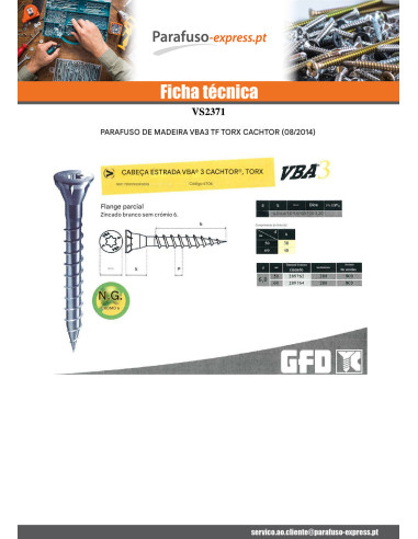 Parafuso de madeira aglomerado VBA3 CACHTOR 6X38 Aço zinco branco