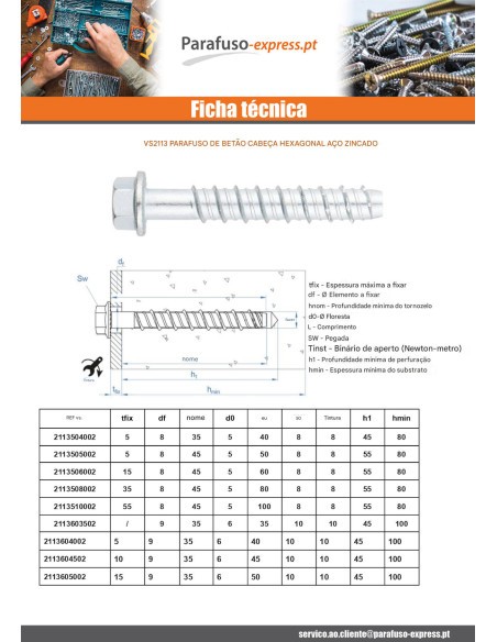 Parafuso de betão cabeça hexagonal flange com gola TORX T15 10X100 Aço zinco branco