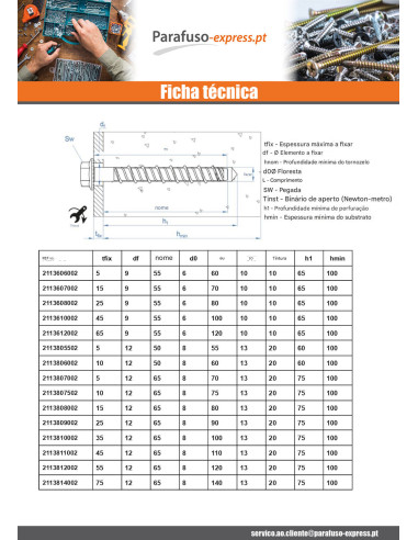 Parafuso de betão cabeça hexagonal flange com gola TORX T15 10X100 Aço zinco branco