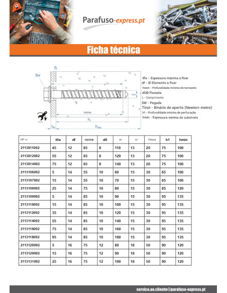 Parafuso de betão cabeça hexagonal flange com gola TORX T15 10X100 Aço zinco branco