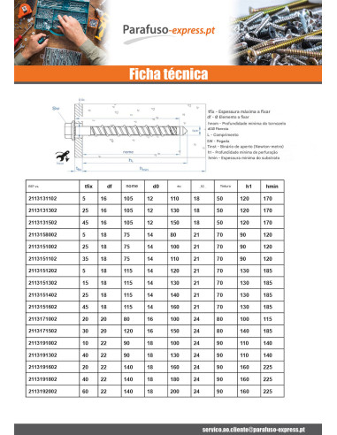 Parafuso de betão cabeça hexagonal flange com gola TORX T15 10X100 Aço zinco branco