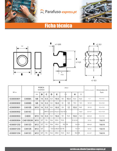 Porca de proteção em Aço Inoxidável Zinco C4806C M6 espessura de chapa 2.6 con 3,5