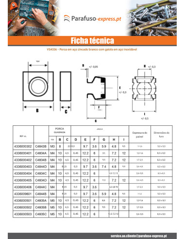 Porca de proteção em Aço Inoxidável Zinco C4812C M12 espessura de chapa 3.3 con 4,7