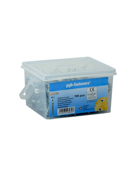 Balde de 195 Parafuso de madeira aglomerado 5X60 cabeça fresada Pozi PZ6 Aço zinco branco