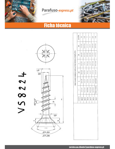 Parafuso de madeira aglomerado Aço inoxidável A2 cabeça fresada Pozi 4X50