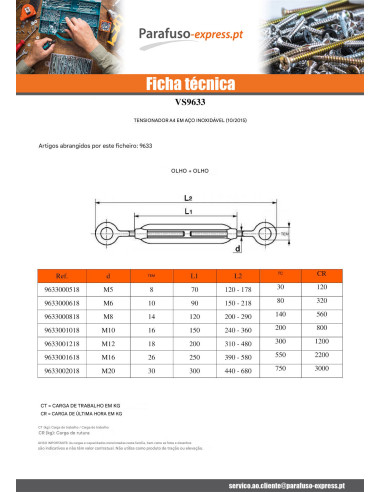 Tensor olho olho M12X200 olho 18 Aço inoxidável A4