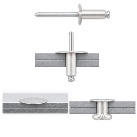 Rebite cego, todo em alumÃ­nio 4,8X16 espessura de serrilha 9 con 11 cabeça extra larga SEU