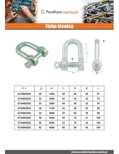 Manilha Direita con Pitão con olho Aço zinco branco 18