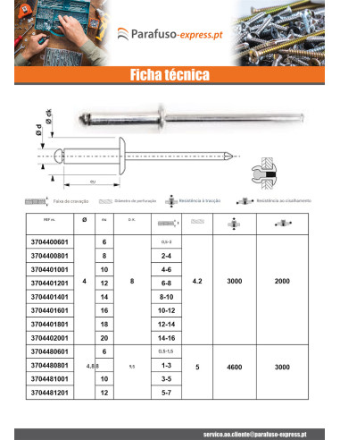 Rebite cego totalmente em aÃ§o ZING 3X6 espessura de serrilha 1 con 3 Cabeça redonda padrão
