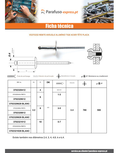 Blindklinknagels Aluminium Staalstaaf 3,2 x 14 espessura de serrilha 9 con 11 Cabeça redonda padrão branco
