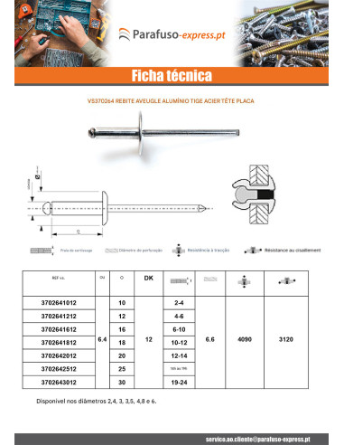 Blindklinknagels Aluminium Staalstaaf 6,4X16 espessura de serrilha 6 con 10 Cabeça redonda padrão ALX