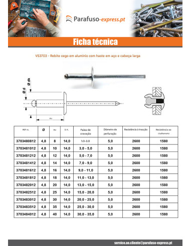 Blindklinknagels Aluminium Staalstaaf 4,8 x 12 espessura de serrilha 5 A7 cabeça larga ALX Preto