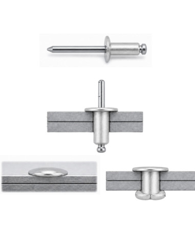 Blindklinknagels Aluminium Staalstaaf 4,8X25 espessura de serrilha 15 con 20 cabeça larga ALX