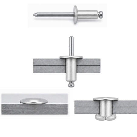 Blindklinknagels Aluminium Staalstaaf 4,8X25 espessura de serrilha 15 con 20 cabeça larga ALX