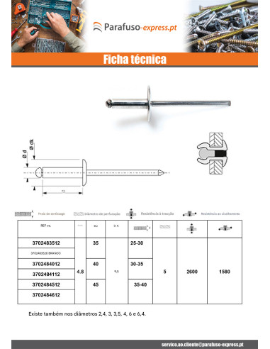 Blindklinknagels Aluminium Staalstaaf 4,8X40 espessura de serrilha 30 con 35 Cabeça redonda padrão