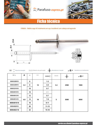 Rebite AL/A4 cabeça extra larga 4,8 x 12 RAL9010 branco puro