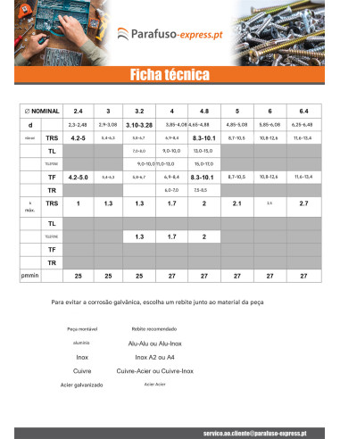 Rebite cego, todo em alumÃ­nio 4,8X14 espessura de serrilha 7 con 9 cabeça extra larga SEU