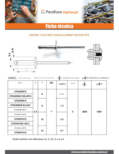 Blindklinknagels Aluminium Staalstaaf 4,8X8 espessura de serrilha 1 con 3 Cabeça redonda padrão branco