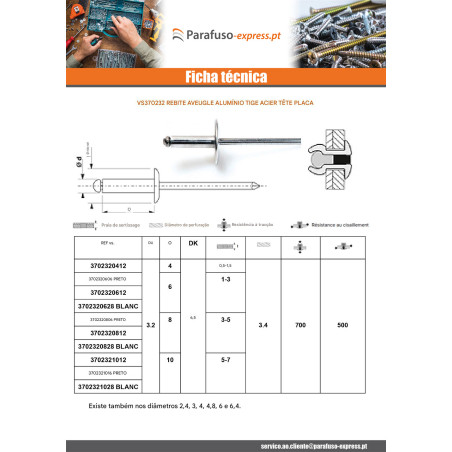 Blindklinknagels Aluminium Staalstaaf 3,2 x 6 espessura de serrilha 1 con 3 Cabeça redonda padrão ALX