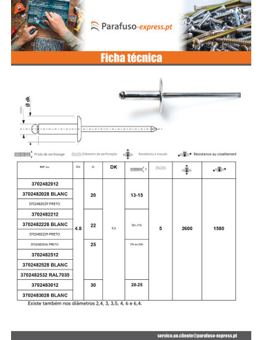 Blindklinknagels Aluminium Staalstaaf 4,8X50 Cabeça redonda padrão ALX