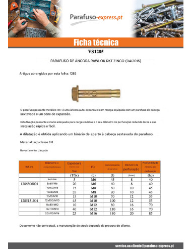 Parafuso metal RKT 12X100 M10 Aço zinco branco - Parafuso Express