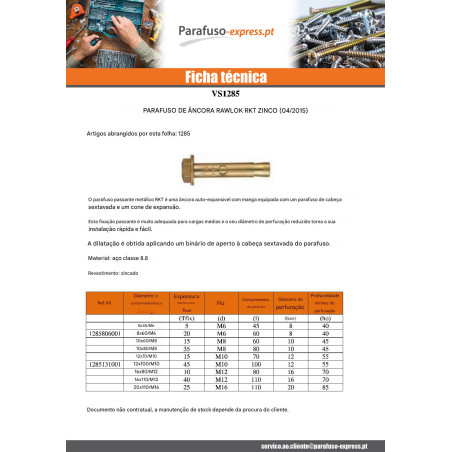 Parafuso metal RKT 12X100 M10 Aço zinco branco - Parafuso Express