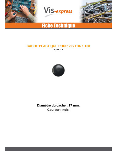 Tampa para Cabeça de Parafuso TORX T30 diâmetro da cabeça 17 polietileno preto