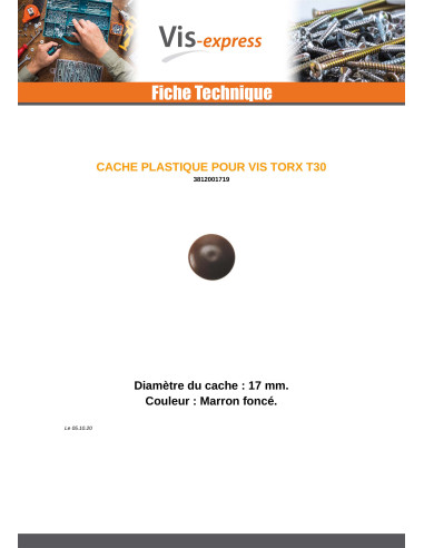 Tampa para Cabeça de Parafuso TORX T30 diâmetro da cabeça 17 Polietileno castanho FONC