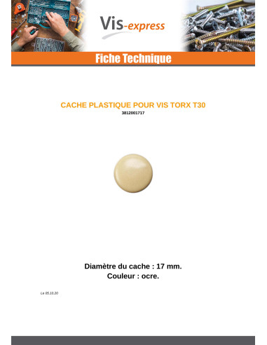 Tampa para Cabeça de Parafuso TORX T30 diâmetro da cabeça 17 Polietileno OCRE