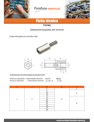Espaçador hexagonal macho fêmea M5/10 8X50 roscado sobre 10 Aço zinco branco