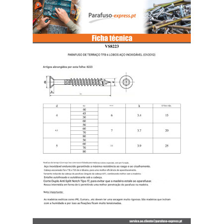 Parafuso de terraço pico cut TEKOR cabeça fresada de panela TORX T15 4X45 cut ponto antifenda tipo 17 Aço
