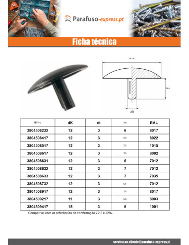 Tampa para Cabeça de Parafuso Polietileno diâmetro da cabeça 15 diâmetro de haste 3 comprimento de rosca 6 RAL