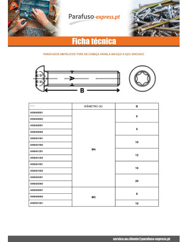 Parafuso de metais cabeça panela TORX T30 M6X25 classe 10.9 Aço zinco branco