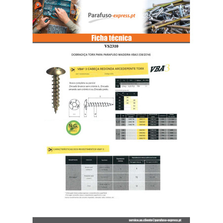Parafuso de madeira aglomerado VBA3 dobradiça 6X40 TORX T30 Aço zinco preto